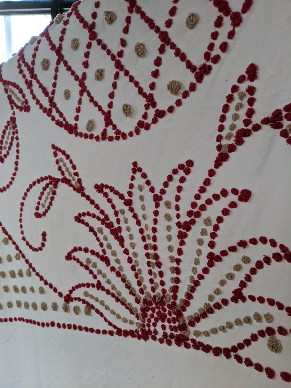 Chenille bedspreads: line-tufted tulips, dot-tufted florals and diamond lattice