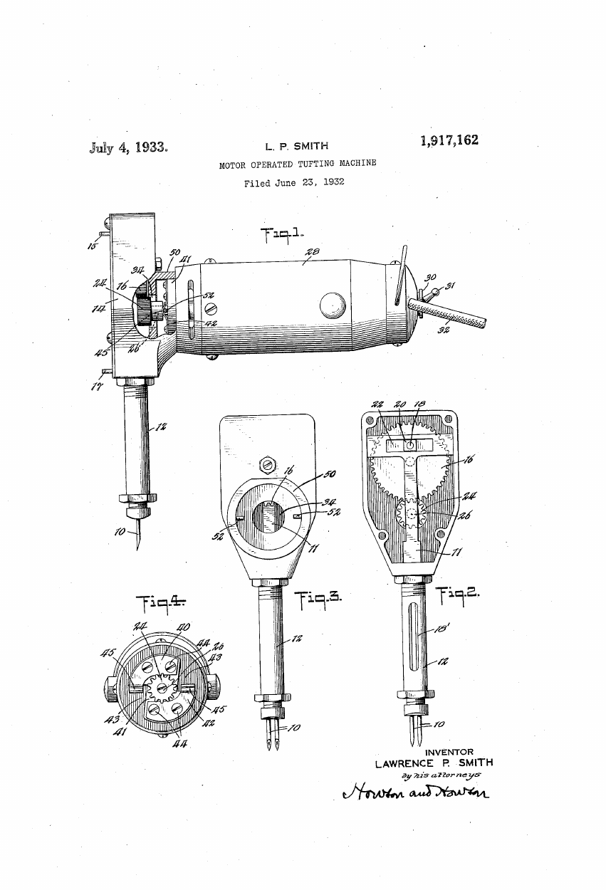 Lawrence P. Smith, "Motor Operated Tufting Machine" (US1917162A)
